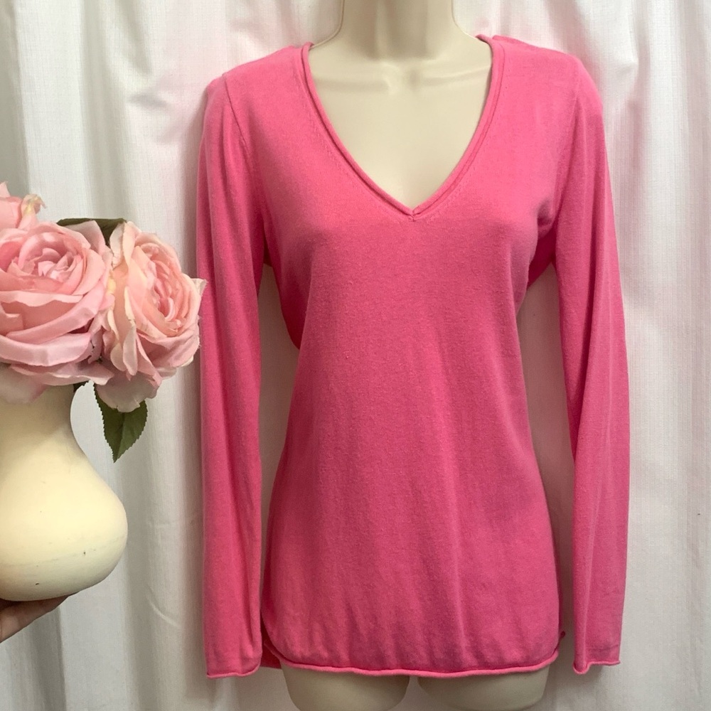 J.Crew Pink V-Neck Sweater Lightweight Luxury Linen Blend